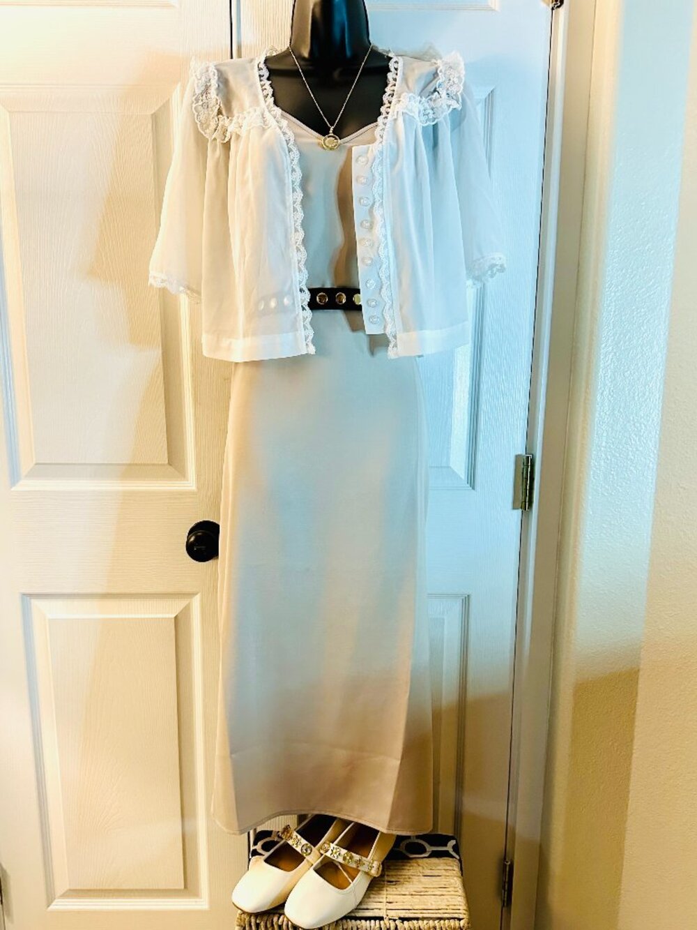 NWT Minimalist Cream Champagne Satin Maxi Slip Dress - Size XS